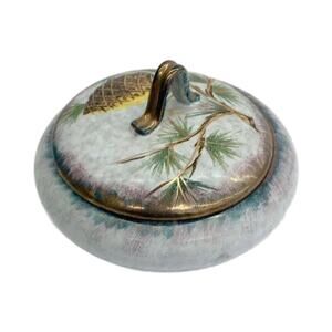 Vintage Italian Pottery Covered Dish, Pine Cone Container Jar Box With Lid